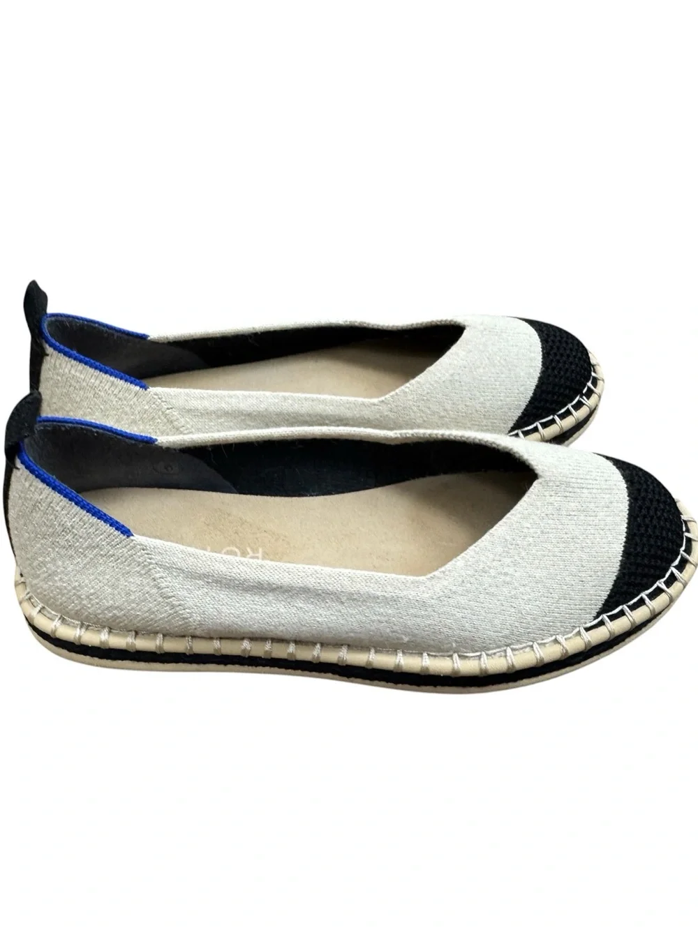 Rothy's The Espadrille Boardwalk Flats In Cream And Black Size 6
